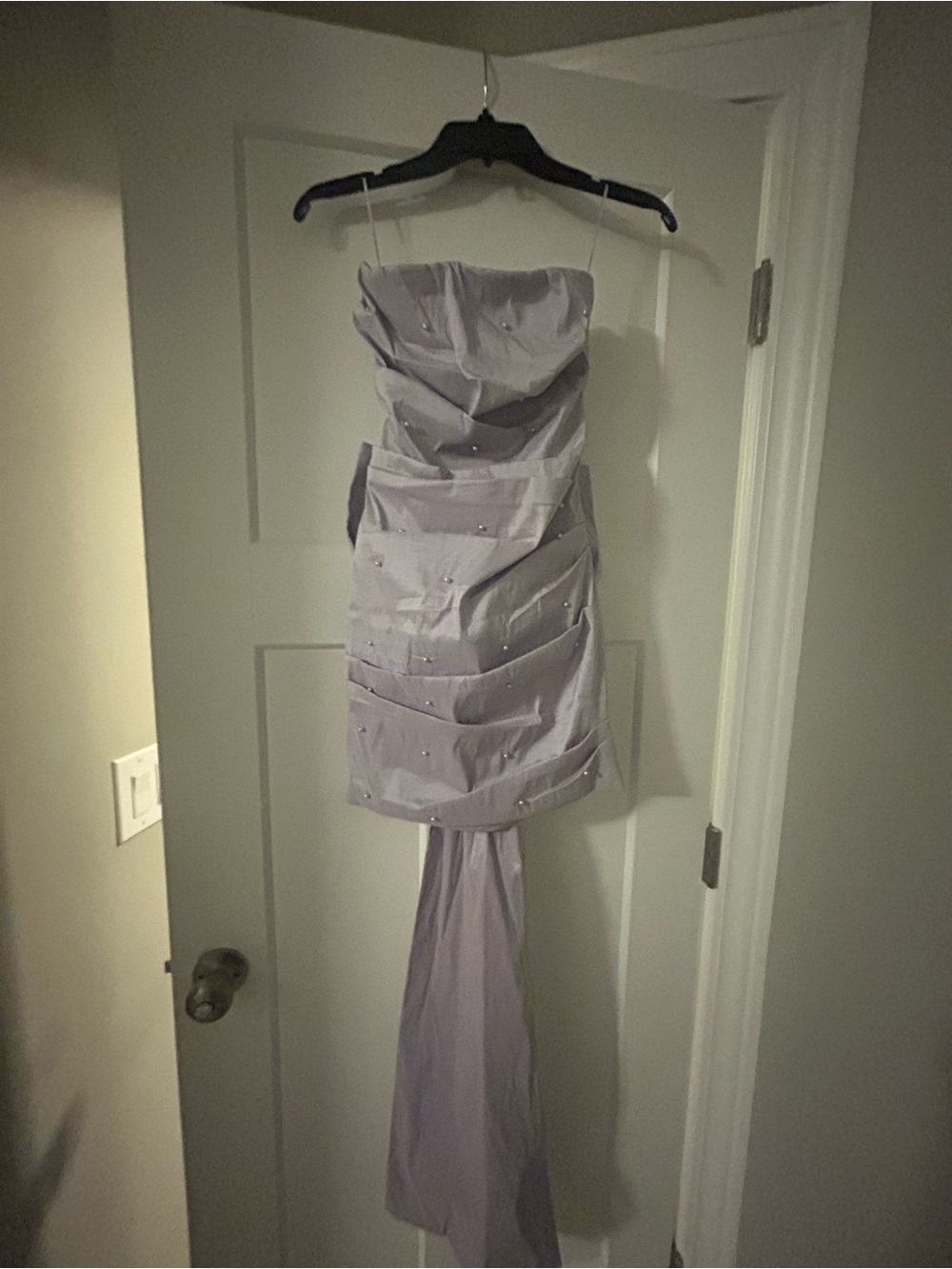 Strapless Lavender Evening Cocktail Dress with Draped Skirt